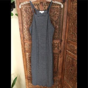 Black and white striped jersey knit dress